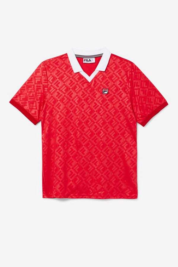 Fila Polokošeľa Panske Červené / Biele - Paxton Johnny Collar Vypredaj - Slovakia 51864-DUAV